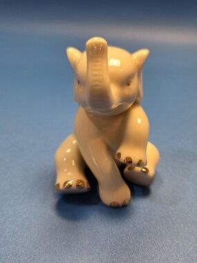 Ceramic Elephant Figurine with Gold Accents - Cream